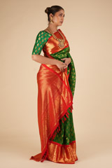 Dark Green Print Silk Saree473 video